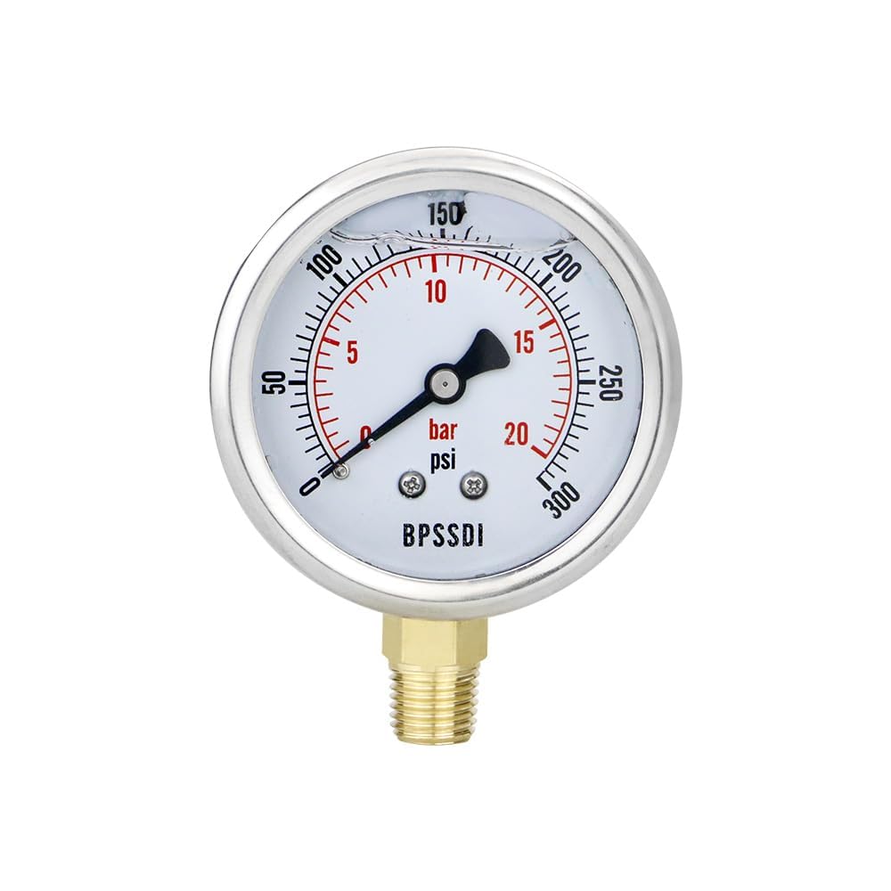 0-300 Psi Glycerin Liquid Filled Pressure Gauge, 2.5