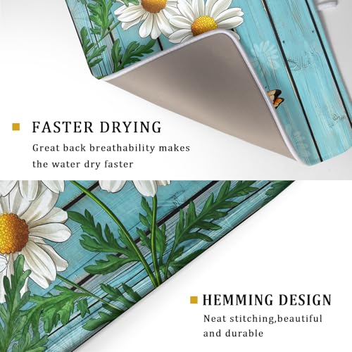 Daisy Dish Drying Mat for Kitchen Counter 18”x24” Rustic Daisy Absorbent Dish Drying Mat Reversible Microfiber Dish Drainer Rack Fast Drying Mat for Countertops Tableware Decor