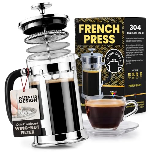 EzDtach French Press Coffee Maker 34oz Chrome