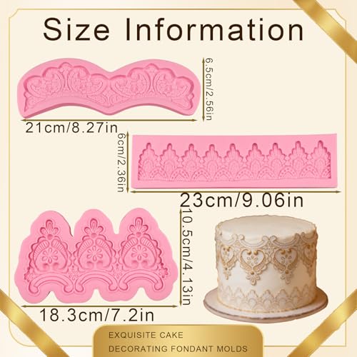 3pcs Baroque Embossed Cake Decorating Mold Lace Fondant Silicone
