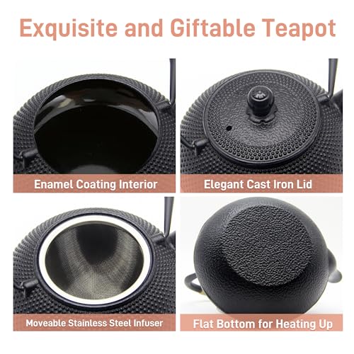 Japanese Tetsubin Cast Iron Teapot Tea Kettle pot with Stainless Steel Infuser for Stovetop Safe Coated with Enameled Interior