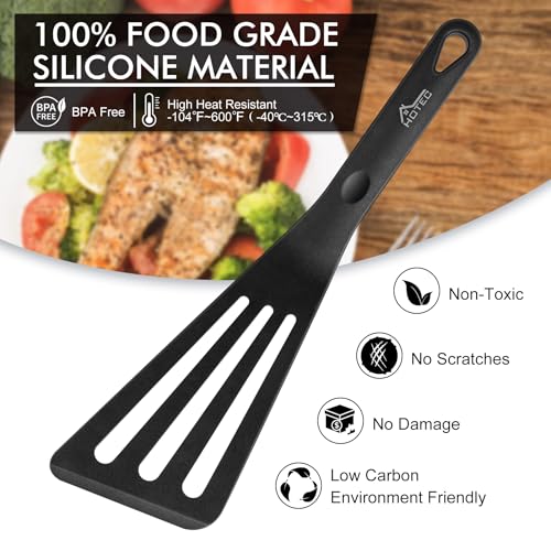 600℉ Heat Resistant Silicone Slotted Fish Turner Spatula Set (2 Count)