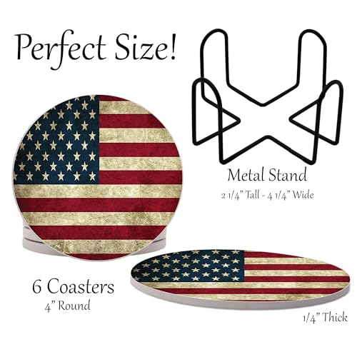 USA American Flag United States Round Coasters Set of 6