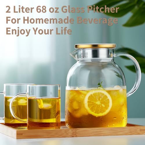 2L 68OZ Glass Pitcher with Lid and Spout