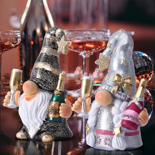 Champagne Gnomes Mother's Day Decorations for Home Party Gnomes Figurines Wine Bar Decor Gnomes Gifts for Women Champagne Birthday Wedding Party Unique Birthday Housewarming (2 Count)