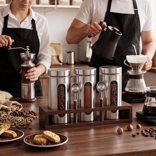 Stainless Steel Coffee Grounds Canisters Container with Shelf (3 Count)