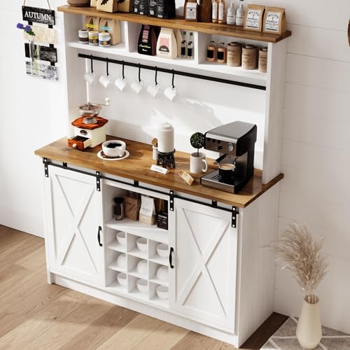 47" Farmhouse Coffee Bar with Storage Hutch & Wine Rack