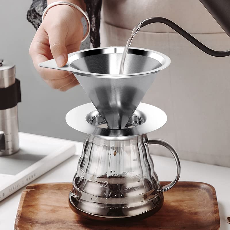 Pour Over Coffee Dripper Reusable Coffee Filter Paperless Coffee Filter Stainless Steel Pour Over Coffee Maker Cone Coffee Dripper for 1