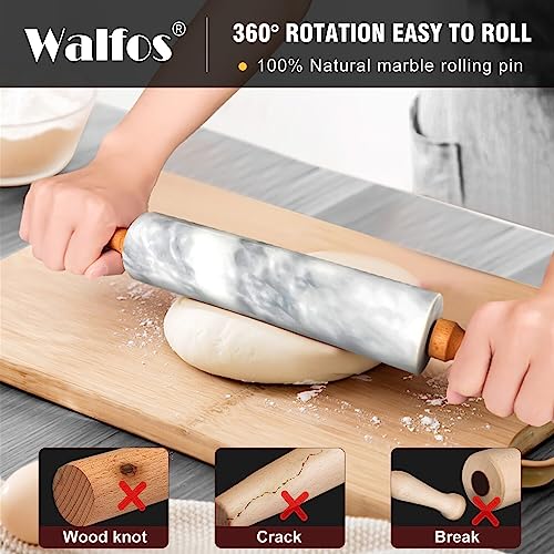 Marble Rolling Pin With Wooden Handles & Wood Cradle