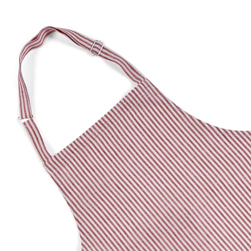 100% Pure Linen Full Midi Bib Apron Red and White