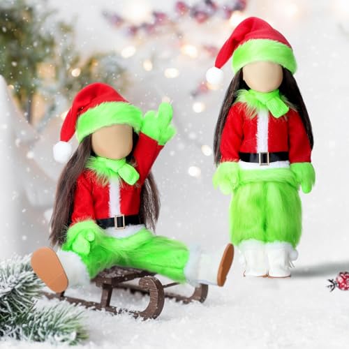 8 Pcs 18 Inch Christmas Doll Clothes and Accessories Lime Green Winter Outfits Set Sweaters Trousers Hats Shoes for 18 Inch Doll Gifts (8 Count)