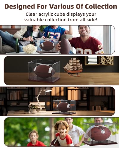 Full Size Acrylic Football Display Case Solid Wood Base