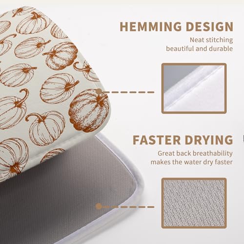 Hello Fall Dish Drying Mats Thanksgiving Pumpkin Dish Mat Autumn Drying Matt Dishes Dryer Pad for Kitchen Counter Absorbent Microfiber Washable Foldable Reusable 18x24 in