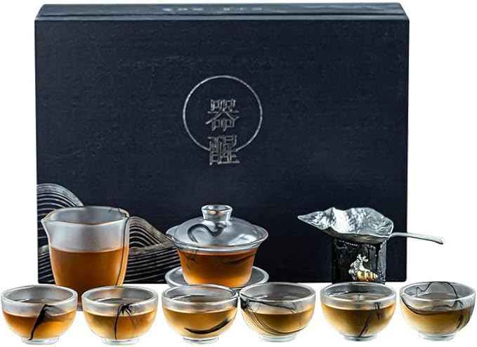 Glass Tea Set with Large Gaiwan and White Porcelain Teapot-suit9