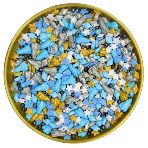 Space Theme Sprinkles Planet & Stars & Spaceship Mixed Style Edible Cake Decorations Cupcake Toppers Cookie Perfect for Cakes (3 Ounce)