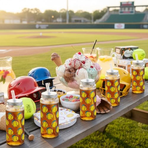 24 Pcs Ice Cream Softball Cups with Lids Straws (12 Count)