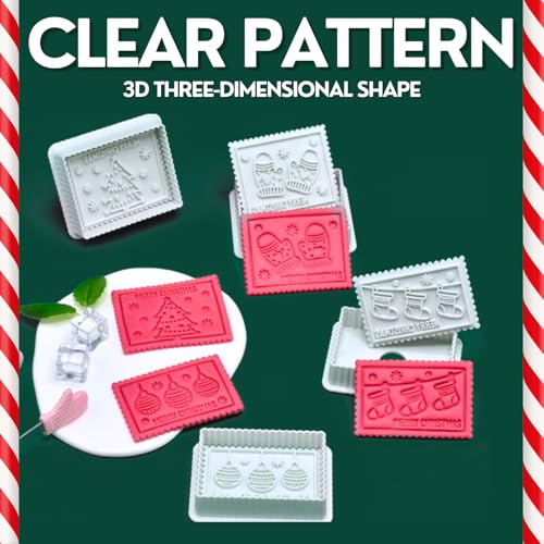 4 Piece 3D Merry Christmas Cookie Cutter and Stamp Set