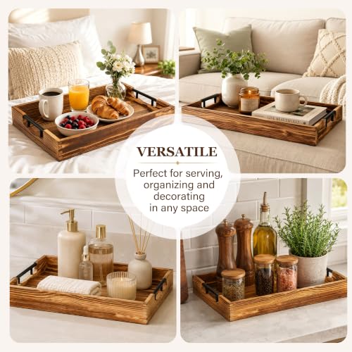 Wood Serving Tray with Metal Handles