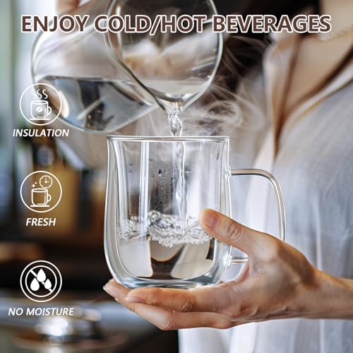 Double Walled Glass Coffee Mugs 12 oz (4 Count)