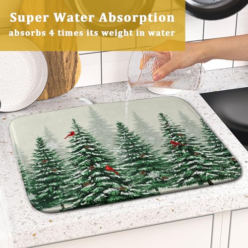 Winter Green Pine Tree Dish Drying Mat for Kitchen Counter