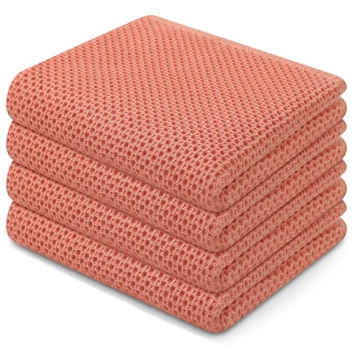 100% Cotton Waffle Weave Kitchen Dish Towels 4 (4 Count)