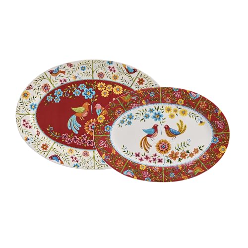 Red Spring Bird 16 plus 14 inch Oval Platters Set (2 Count)
