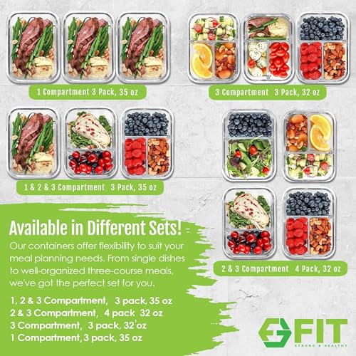 Glass Meal Prep Containers 2 & 3 Compartments Leak (4 Count)