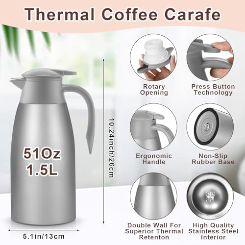 2 Pcs Thermal Coffee Carafe Insulated Stainless Steel Coffee Carafe for Hot Liquid Vacuum Thermal Pot Creamer Pitcher Dispenser with Brushes Keeping Hot Water Milk (2 Count)