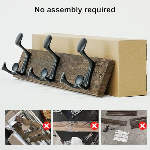 17 Inch Wood Burnt Coat Rack Wall Mount with 3 Triple Hooks (2 Count)