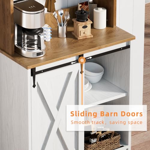 Farmhouse Coffee Station with 3 Tier Storage Hutch & 6 Hooks