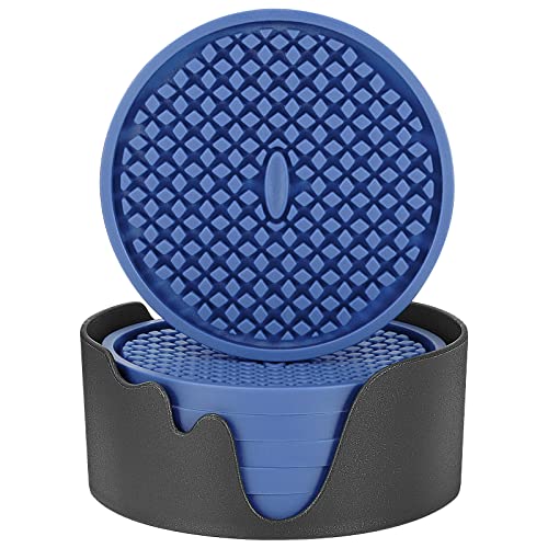Silicone Coasters [6 Pack] Thickened Drink Coasters with Holder (6 Count)