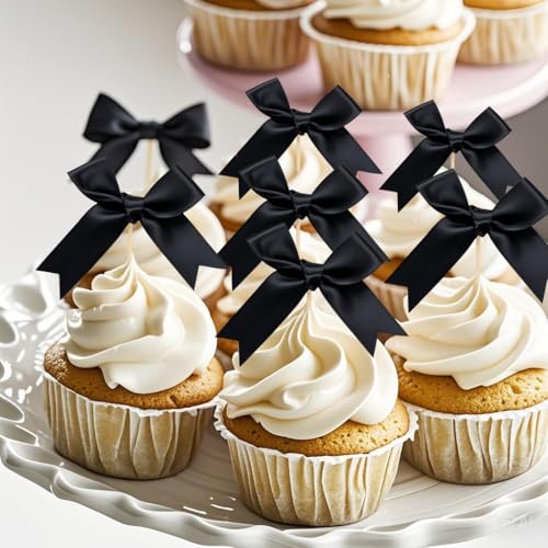 Black Bow Cupcake Toppers