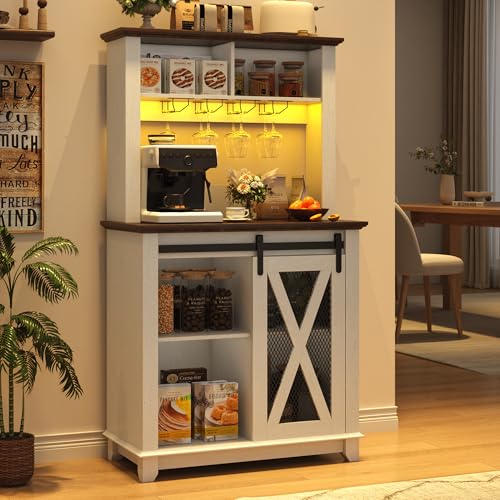 31.5"Wide Farmhouse Coffee Bar Cabinet with LED Light