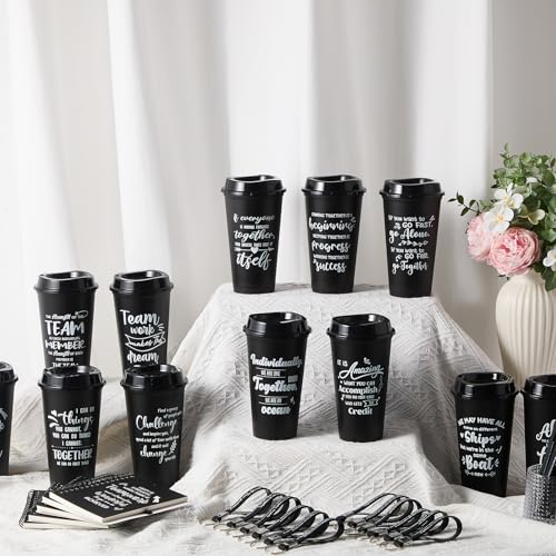 12 Set 48 Pcs Team Appreciation Gift Set Inspirational Employee Appreciation Gift Bulk 16 oz Coffee Cups with Team Notebook Pen Keychains for Staff Teacher (12 Count)