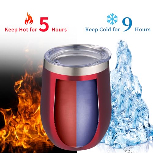 12oz 4 Pack Wine Tumbler Glasses with Lid Stemless Double Wall Vacuum Stainless Steel Travel Tumbler Keeping Cold & Hot for Wine