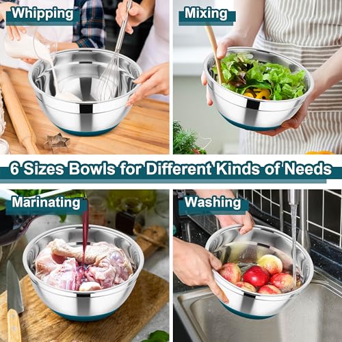 Mixing Bowls Stainless Steel Salad Bowl with Lid & Graters (6 Count)