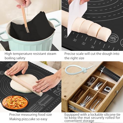 Silicone Baking Mat 28" x 20" Extra Thickness Dough Rolling Mat with Measurements and Edge Heightening