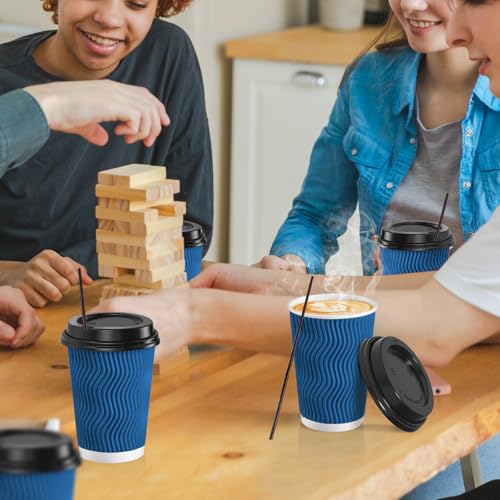90 Pack 12 oz Disposable Coffee Cups with Lids and Straws (90 Count)