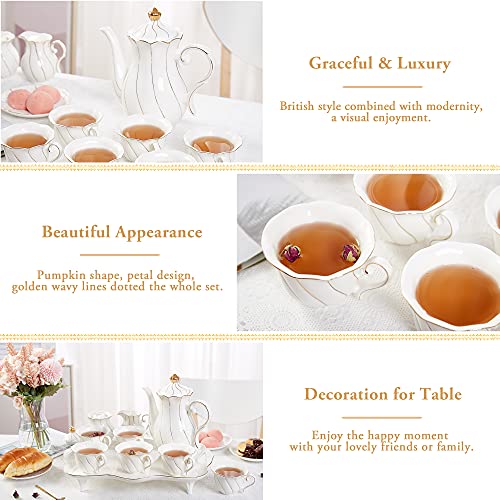 14 pcs Tea Set for 6 with Tea Tray & Spoons (14 Count)