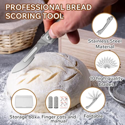 Folding Bread Lame Dough Scoring Tool with 10 Blades & Storage Box