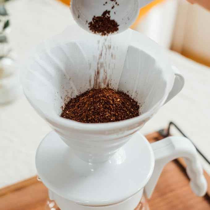 Hario V60 Pour Over Starter Set with Dripper, Glass Server, Scoop and Filters, Size 02, Pale Grey
