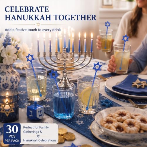 30 Pcs Hanukkah Drink Stirrers Hexagram Star Stir Sticks (30 Count)