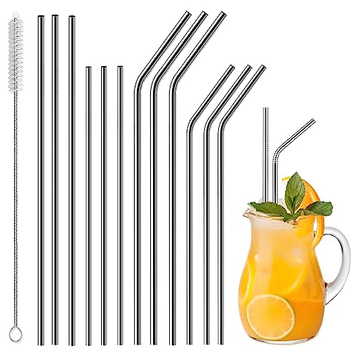 12 Pack 0.24" Wide Reusable Stainless Steel metal Straws (12 Count)