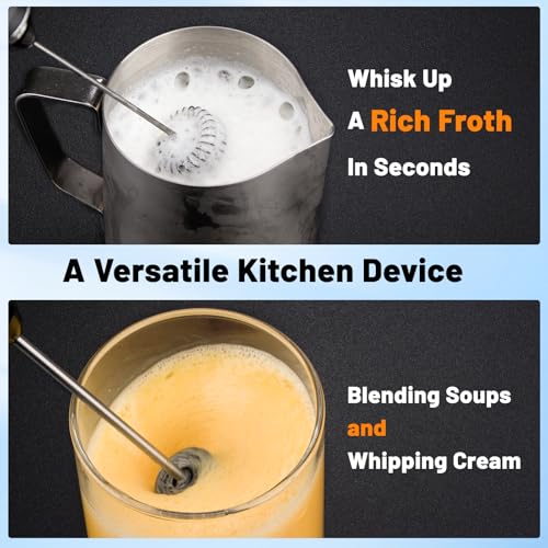 Milk Frother USB C Rechargeable New Upgraded Handheld Frother Wand with 2 304 Stainless Whisks 1 Stand