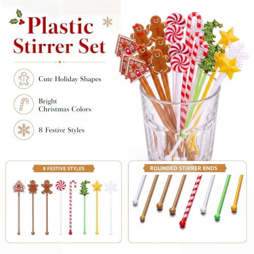 120 Pcs Christmas Swizzle Sticks Plastic Drink Stirrers (120 Count)