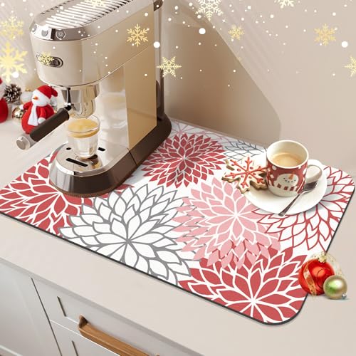 2PCS 12" x 20" Christmas Dish Drying Mat & 24" x 5.5" Sink Splash Guard (2 Count)