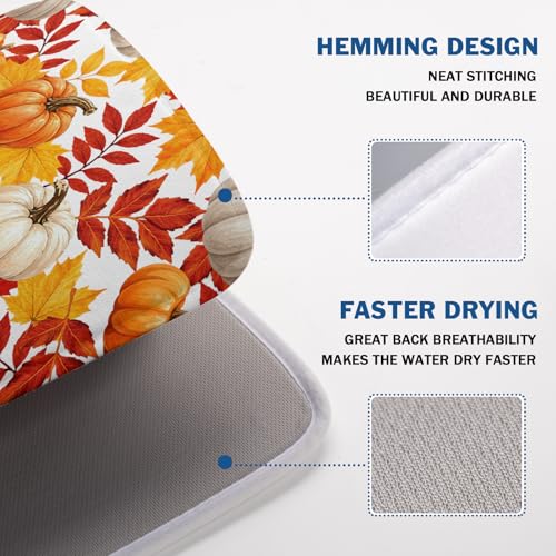 Fall Pumpkin Dish Drying Mat for Kitchen Counter 18x24 Inch Autumn Pumpkins Maple Leaves Drying Mats Thanksgiving Absorbent Reversible Dish Pad Fast Dry Drainer Mat Protector for Countertop Coffee Bar