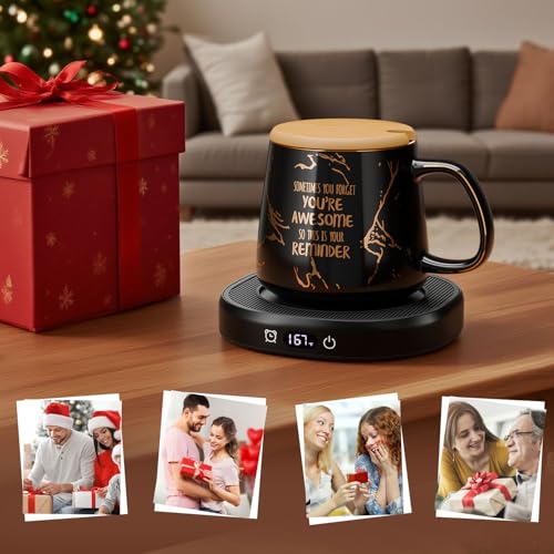 Coffee Mug Warmer with You are Awesome Mug Set Electric Cup Warmer for Desk