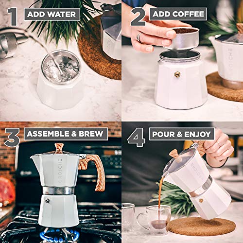 Milano Stovetop Espresso Maker Moka Pot 6 espresso Cup 9.3 oz White