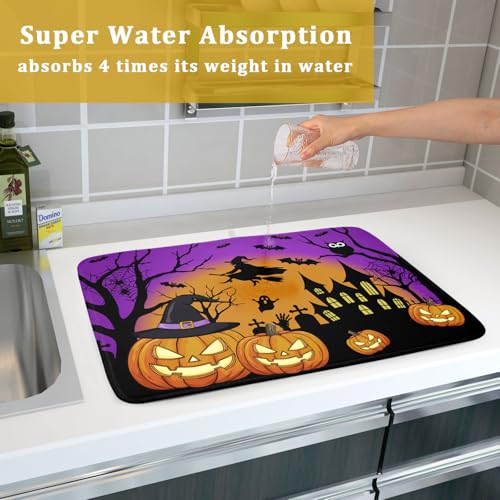Happy Halloween Pumpkin Dish Drying Mat for Kitchen Counter